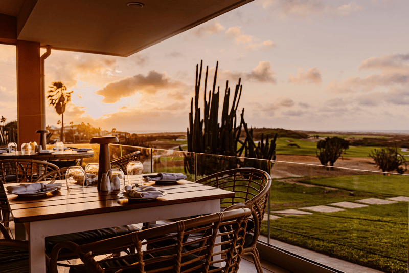 Sunset dining terrace at The Birdie, Tierra del Sol