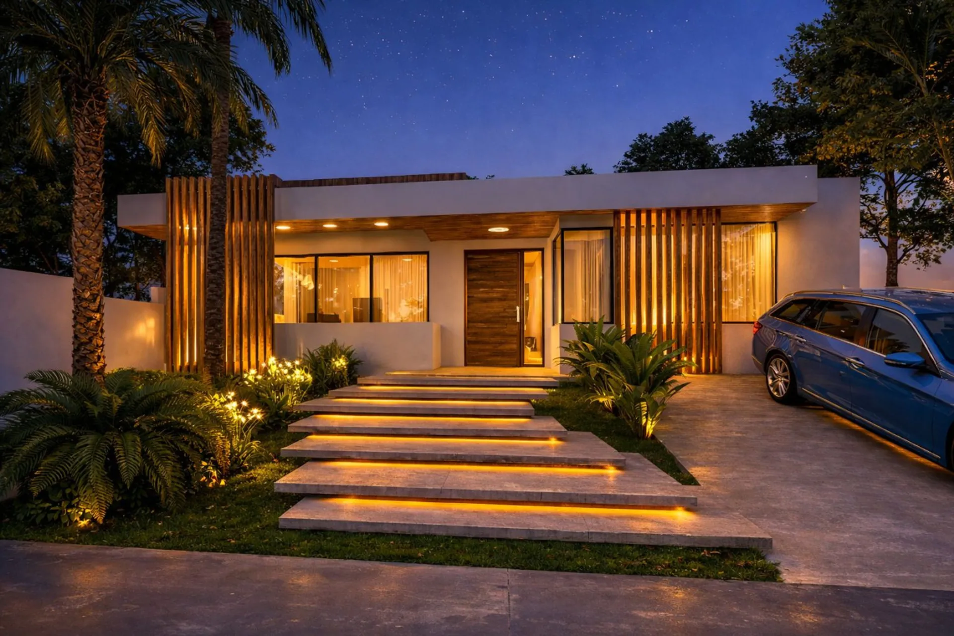 Architectural preview of Villa Lenamaro at dusk